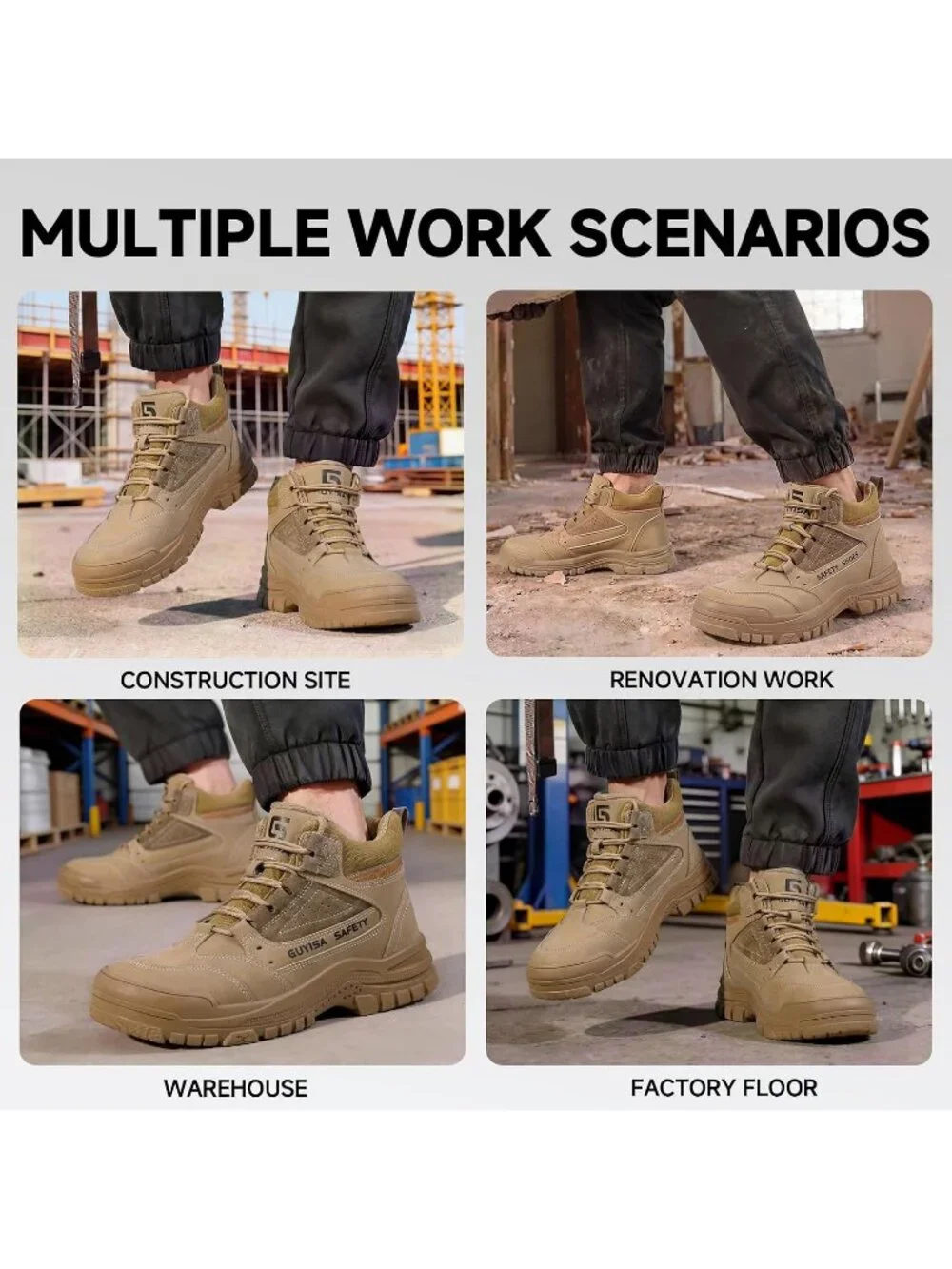 Men's Brown Resistant Safety Shoes High Top Steel Toe Non Slip Hiking Boot